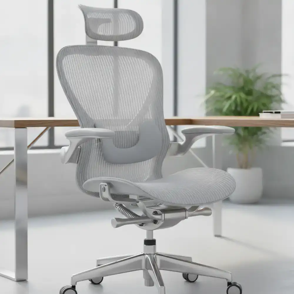 Detailed view of a high-end ergonomic mesh office chair