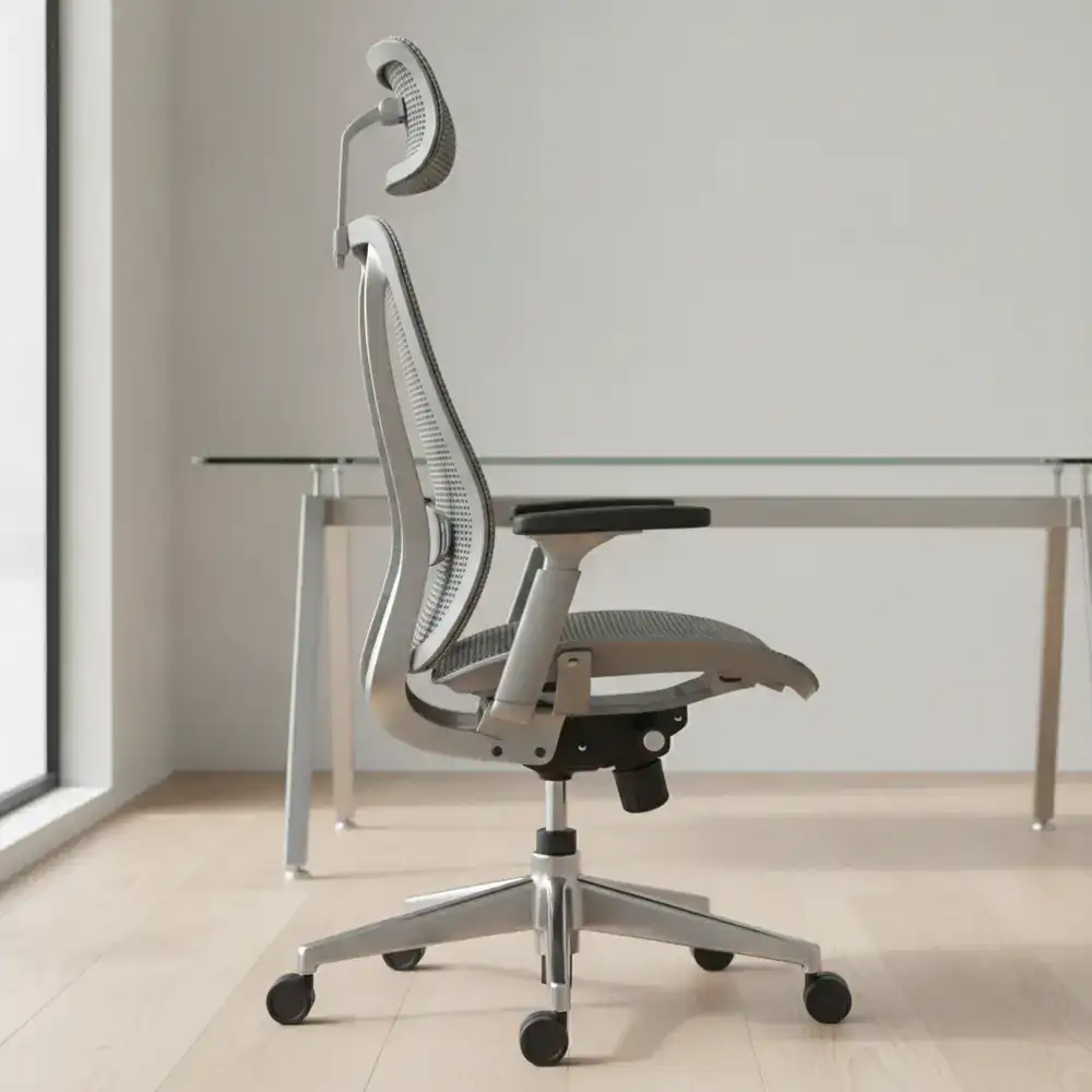 Ergonomic mesh office chair detailed side profile
