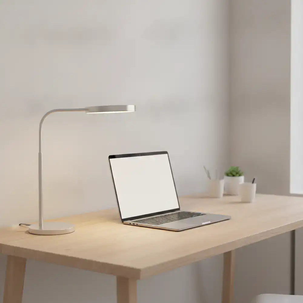 Minimalist Studio Table with laptop and lamp